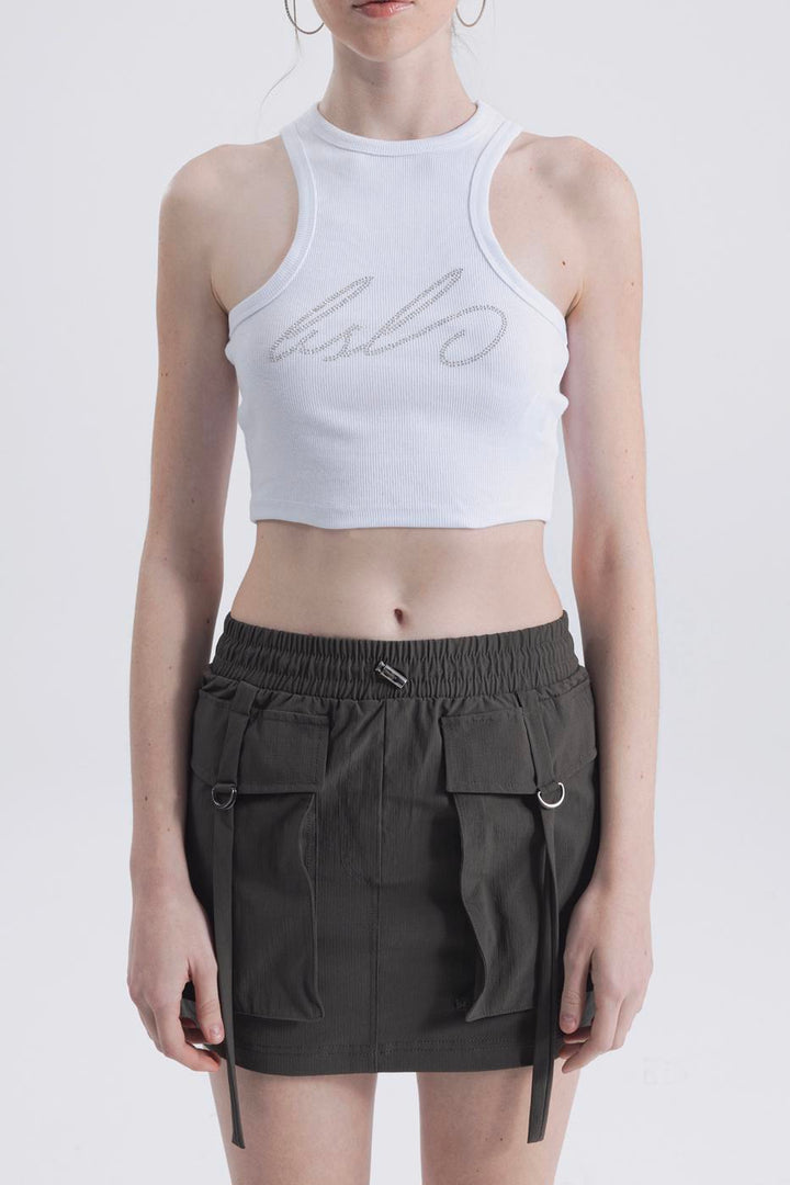 BSL Women Halter Neck Rhinestone Printed Top - Baden-Baden