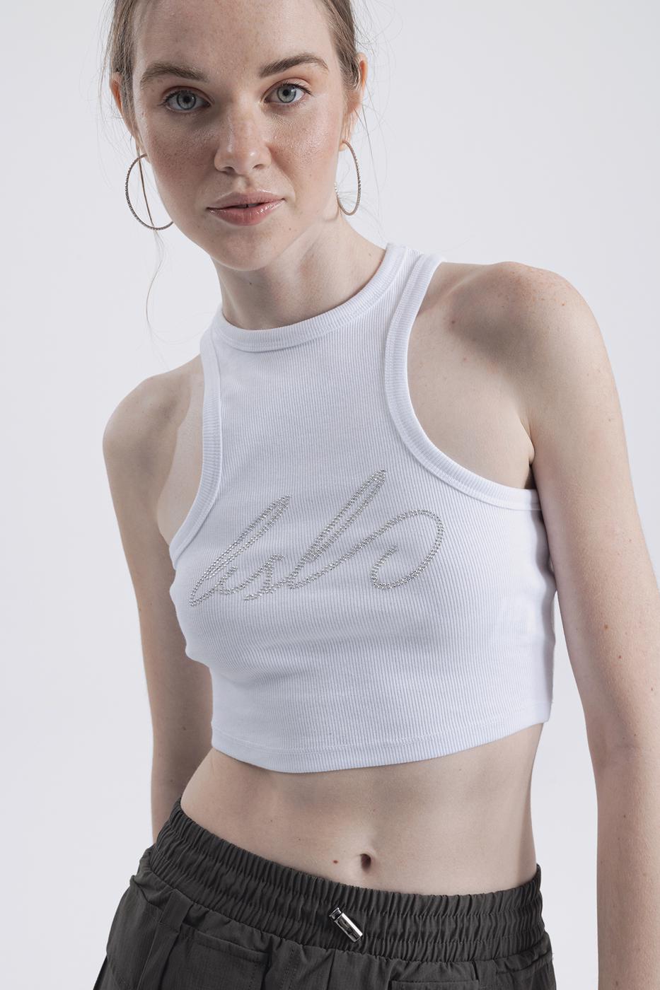 BSL Women Halter Neck Rhinestone Printed Top - Baden-Baden