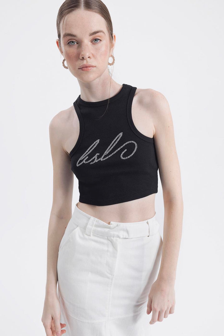 BSL Women Halter Neck Rhinestone Printed Top - Waiblingen