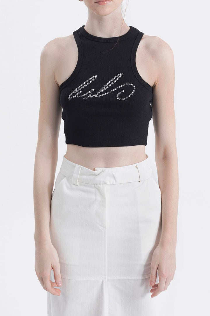 BSL Women Halter Neck Rhinestone Printed Top - Waiblingen