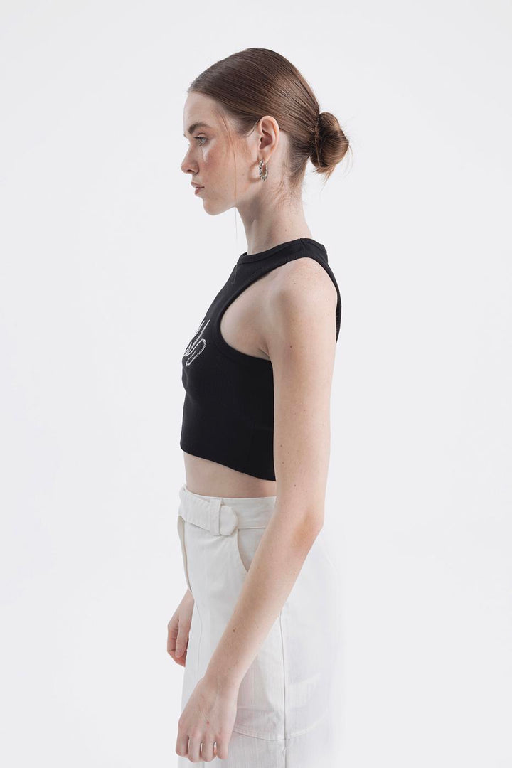 BSL Women Halter Neck Rhinestone Printed Top - Waiblingen