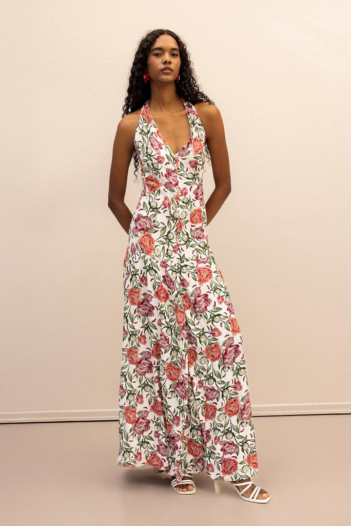 BSL Women Halter Neck Patterned Midi Dress - Roseville