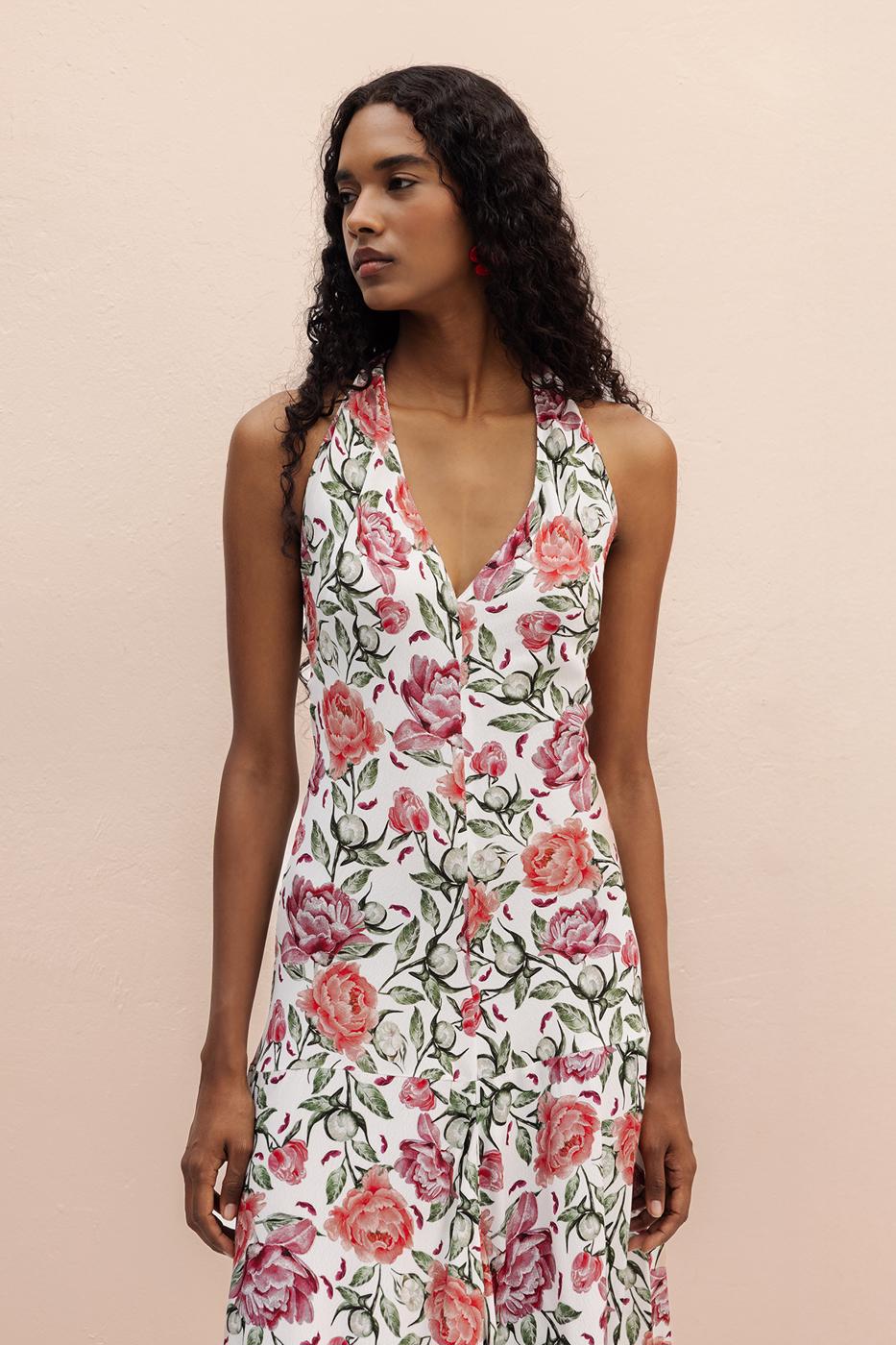 BSL Women Halter Neck Patterned Midi Dress - Roseville