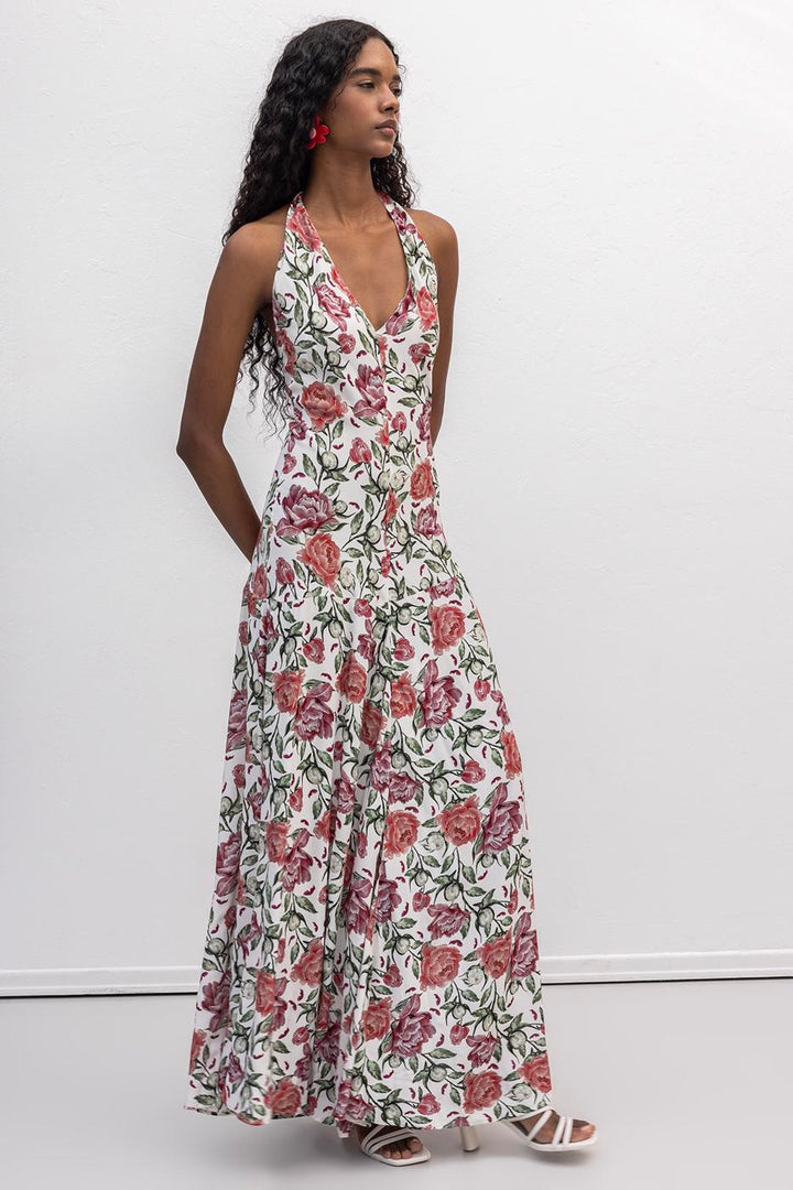 BSL Women Halter Neck Patterned Midi Dress - Roseville