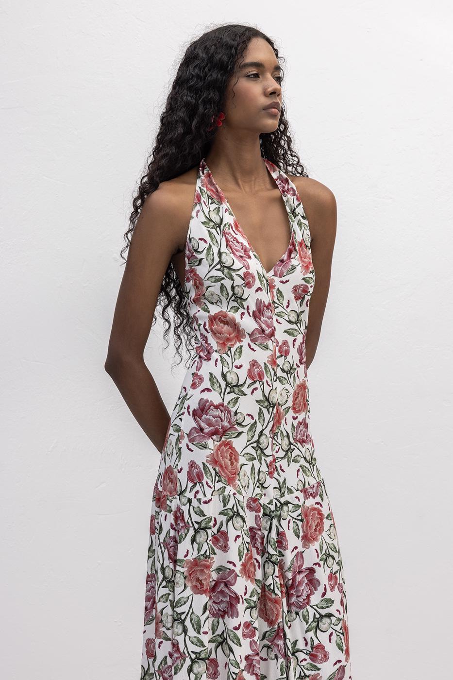 BSL Women Halter Neck Patterned Midi Dress - Roseville