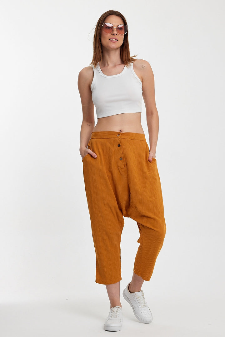 Maxi Boy Mustard Double Pocket Button Detailed Low Crotch Harem Pants BCVL-245326 - Maple Grove