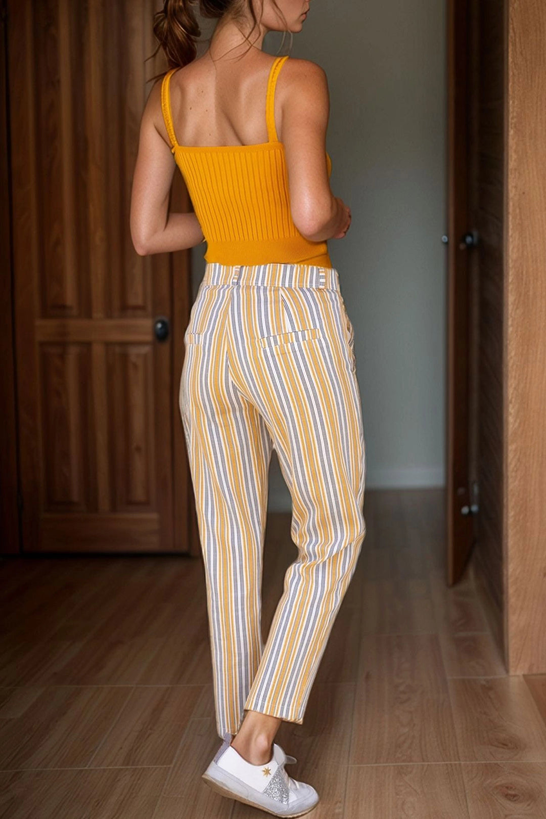 Mustard Linen Pocket Buttoned Tube Leg Carrot Pants BCBSK-25700-3394 - Corvallis