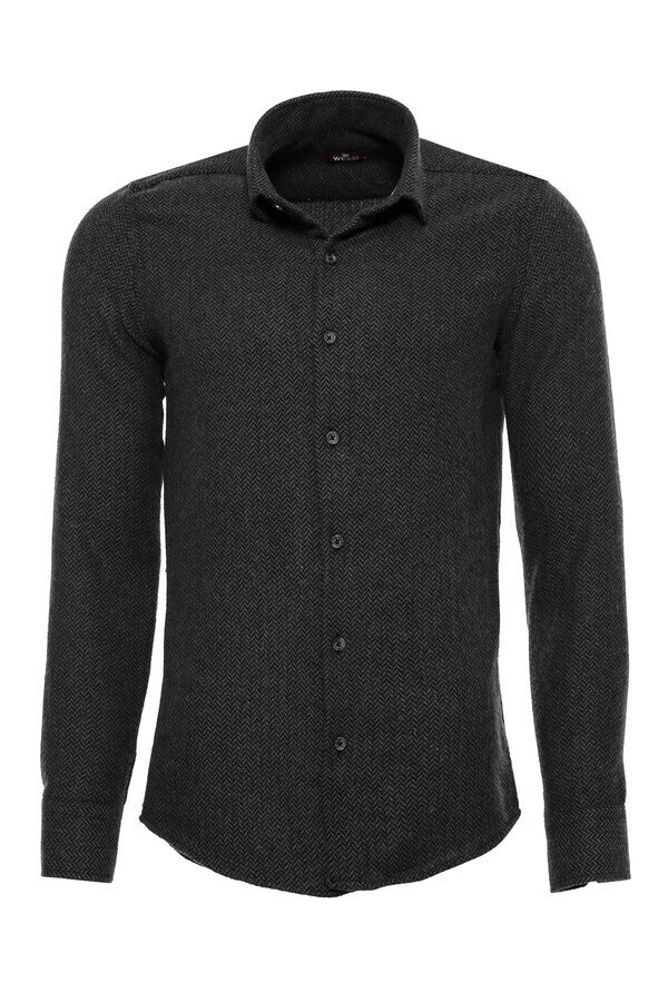 WSS Herringbone Pattern Thick Dark Green Men Lumberjack Shirt  - Ivano-Frankivsk