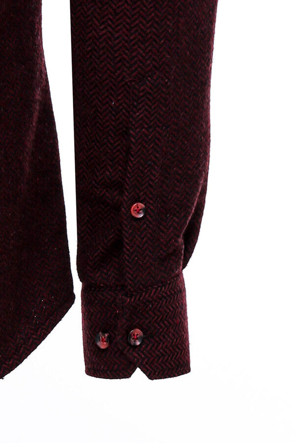 WSS Herringbone Patterned Dark Burgundy Men Lumberjack Shirt  - Tulancingo
