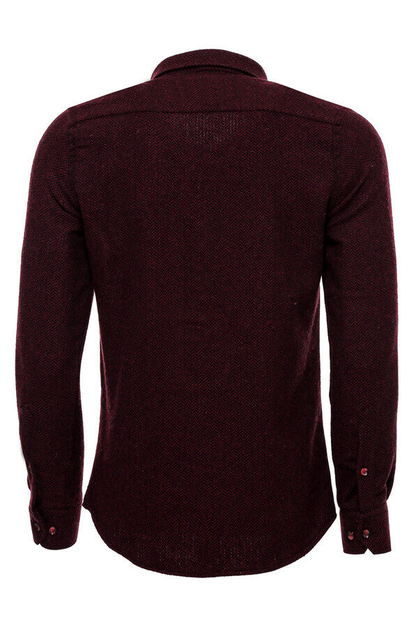 WSS Herringbone Patterned Dark Burgundy Men Lumberjack Shirt  - Tulancingo