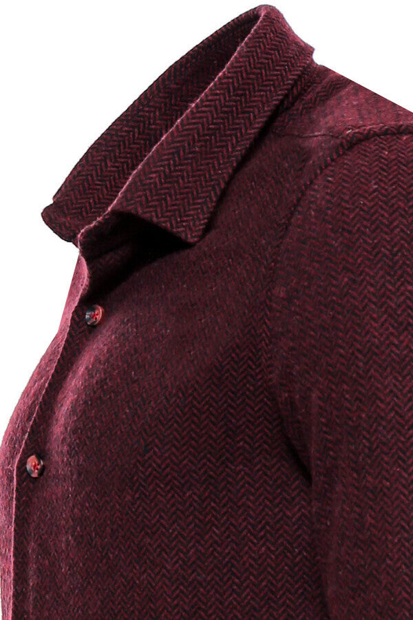 WSS Herringbone Patterned Dark Burgundy Men Lumberjack Shirt  - Tulancingo