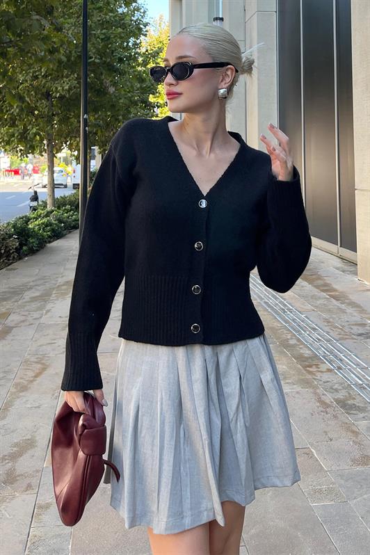 MDX Black Button Detailed Knit Cardigan MG2199 - Pristina