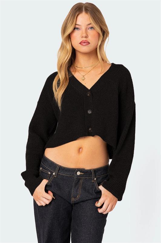 MDX Black Long Sleeve Buttoned Crop Cardigan MG2198 - Middelburg
