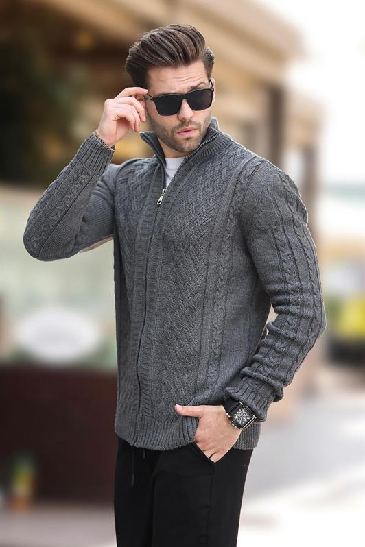 MDX Anthracite High Neck Zippered Knitted Cardigan 7271 - Homburg