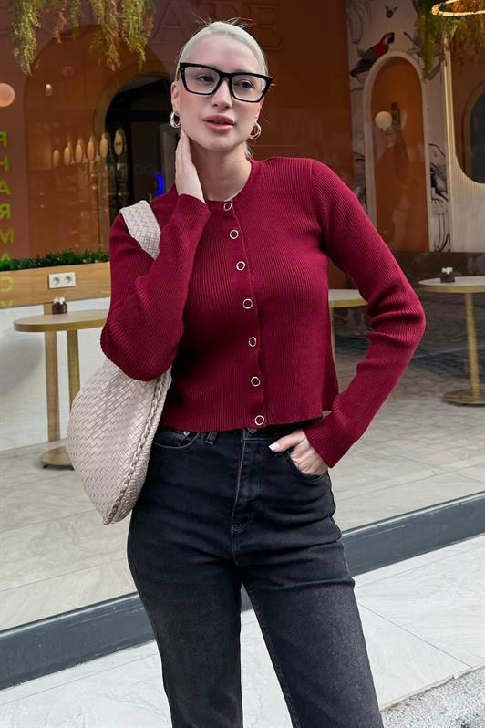 MDX Bordo Çıt Kapamalı Triko Kadın Hırka MG2579 - Aix-en-Provence
