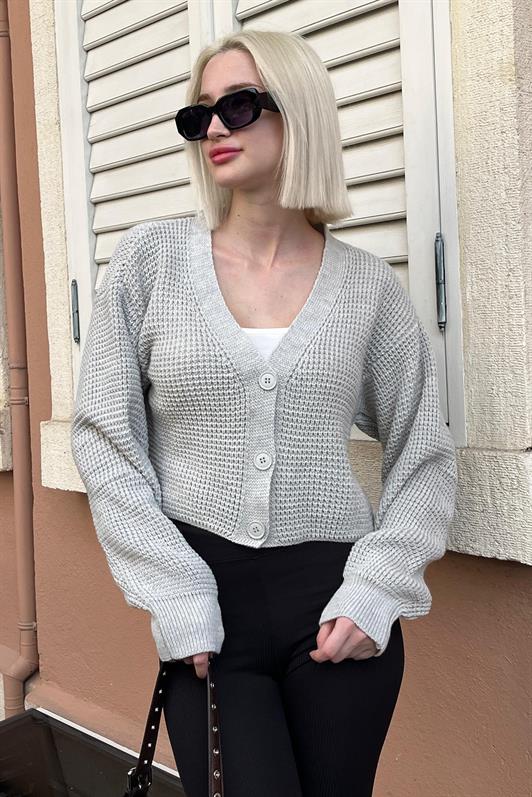 MDX Gray Long Sleeve Buttoned Crop Cardigan MG2198 - El Paso de Robles