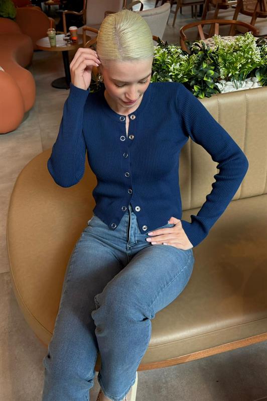 MDX İndigo Çıt Kapamalı Triko Kadın Hırka MG2579 - Cedar Rapids