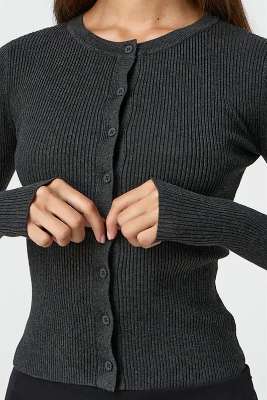 MDX Anthracite Buttoned Long Sleeve Shawl Collar Cardigan MG2177 - Arecibo
