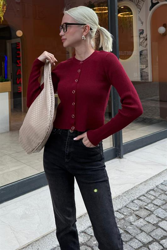 MDX Bordo Çıt Kapamalı Triko Kadın Hırka MG2579 - Aix-en-Provence