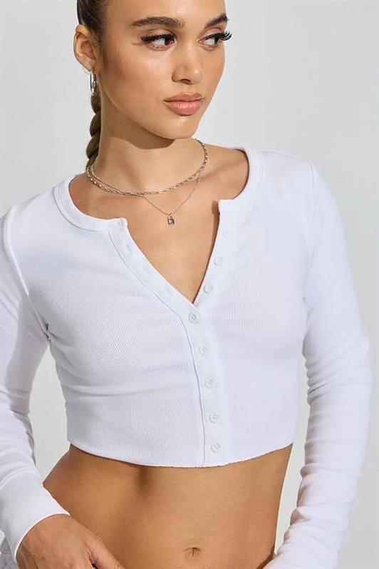 MDX White Long Sleeve Buttoned Cardigan Crop Sweater MG2193 - Tultitlán de Mariano Escobedo
