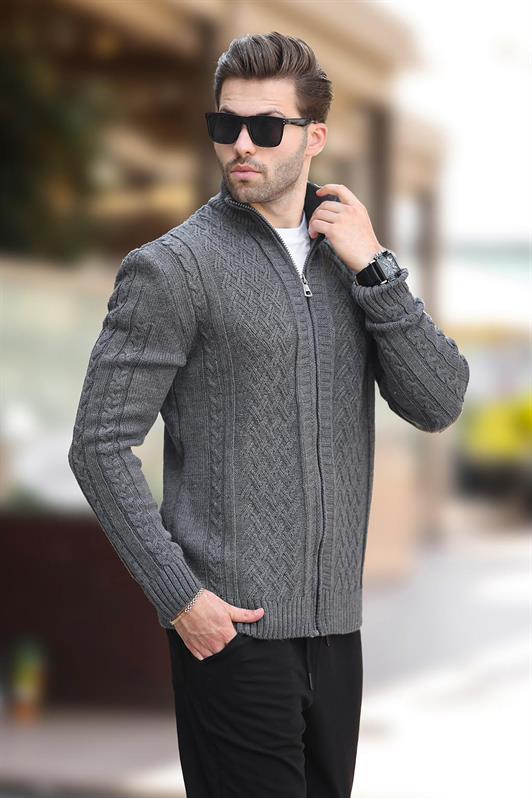 MDX Anthracite High Neck Zippered Knitted Cardigan 7271 - Homburg