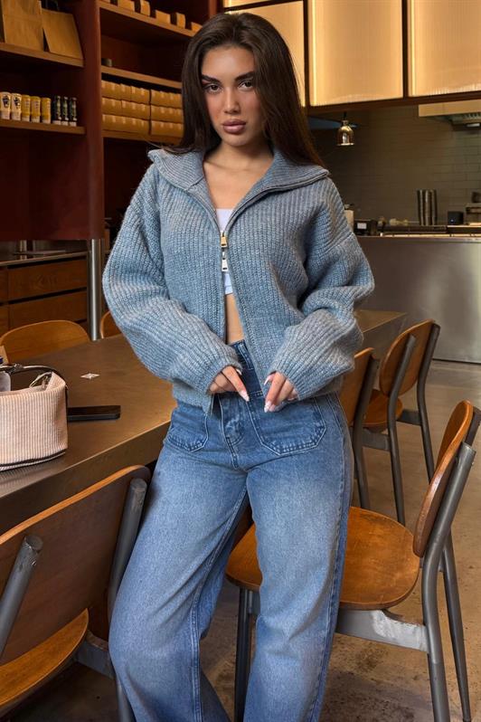 MDX İndigo Çift Fermuarlı Kadın Triko Hırka Mg2532 - Oyster Bay