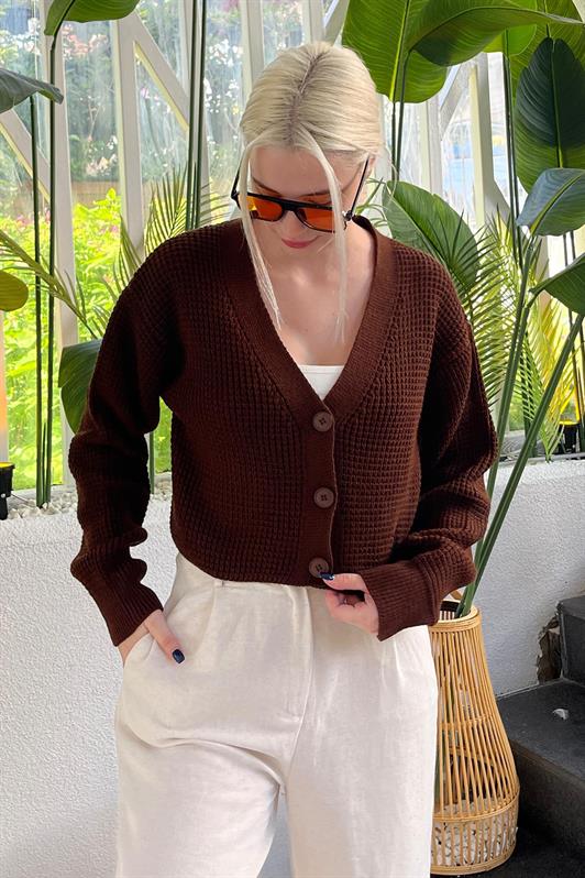 MDX Brown Long Sleeve Buttoned Crop Cardigan MG2198 - Sankt Pölten