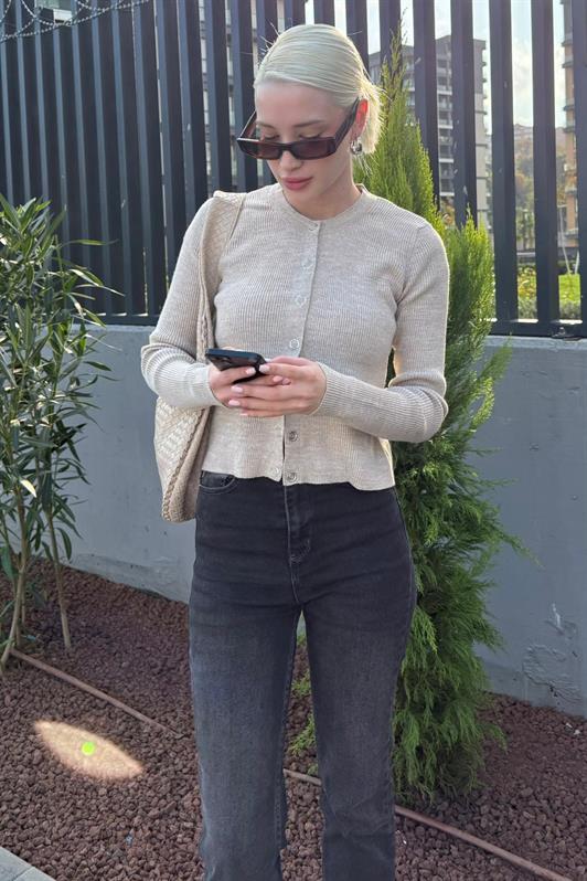 MDX Bej Çıt Kapamalı Triko Kadın Hırka MG2579 - Kansas City