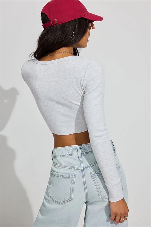 MDX Gray Long Sleeve Buttoned Cardigan Crop Sweater MG2193 - Ciudad Guzmán