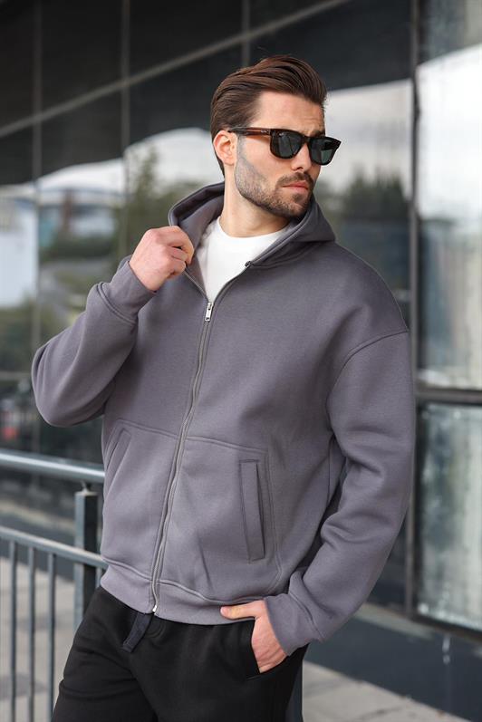 MDX Men's Hooded Zippered Hoodie E7174 in Smoke Gray - Purmerend
