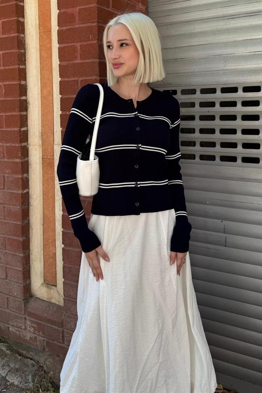 MDX Lacivert Çizgili Kadın Triko Hırka MG2481 - San Antonio Abad