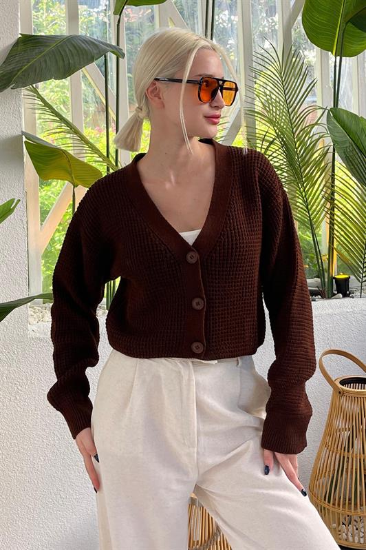 MDX Brown Long Sleeve Buttoned Crop Cardigan MG2198 - Sankt Pölten
