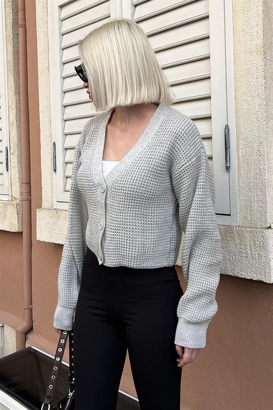 MDX Gray Long Sleeve Buttoned Crop Cardigan MG2198 - El Paso de Robles