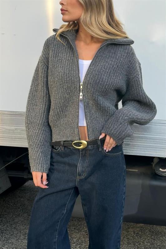 MDX Anthracite Double Zippered Women's Knit Cardigan Mg2532 - Chieri