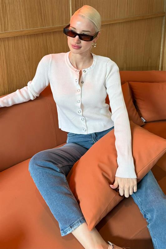 MDX Beyaz Çıt Kapamalı Triko Kadın Hırka MG2579 - Basingstoke