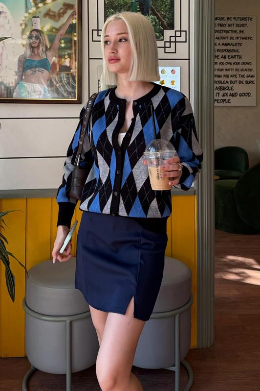 MDX Black Baklava Patterned Bicycle Neck Women's Cardigan Mg2496 - Graz
