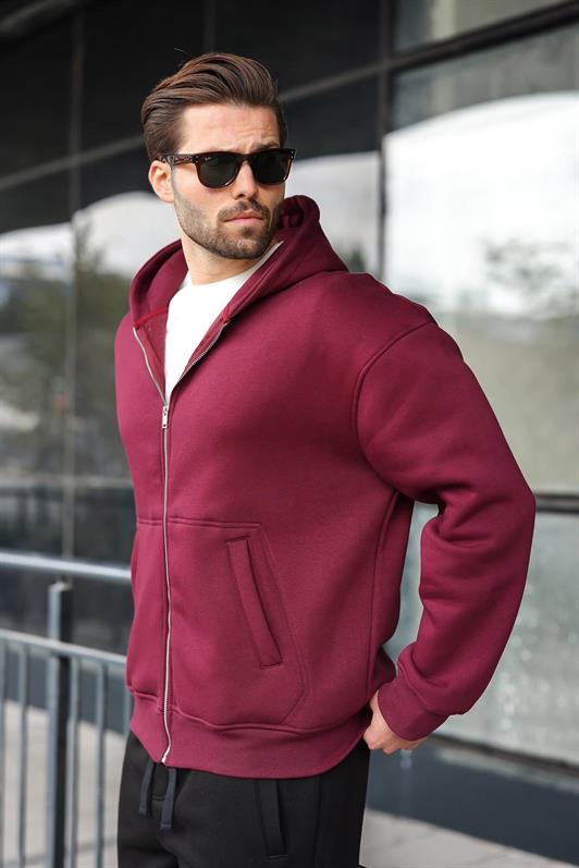 MDX Burgundy Zippered Hooded Men's Cardigan E7174 - Aurich