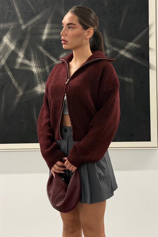 MDX Bordo Çift Fermuarlı Kadın Triko Hırka Mg2532 - Kamp-Lintfort