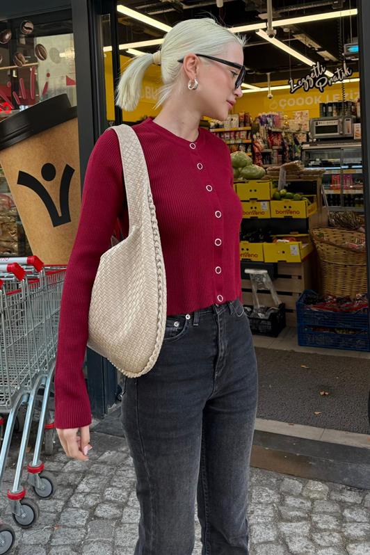 MDX Bordo Çıt Kapamalı Triko Kadın Hırka MG2579 - Aix-en-Provence