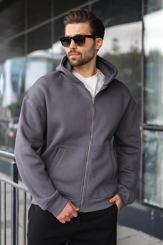 MDX Men's Hooded Zippered Hoodie E7174 in Smoke Gray - Purmerend