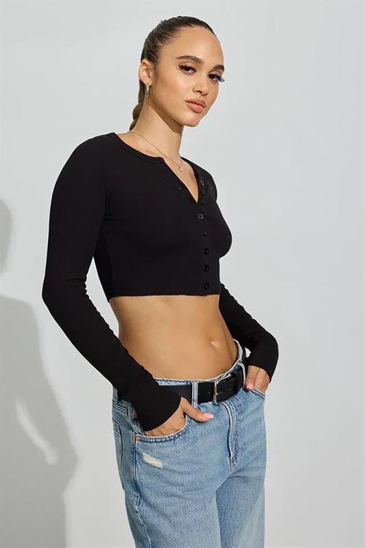 MDX Black Long Sleeve Buttoned Cardigan Crop Sweater MG2193 - Knoxville