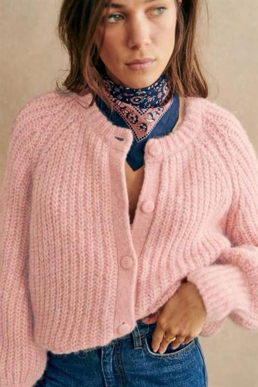 MDX Pink Bicycle Collar Thessaloniki Knitted Buttoned Women's Cardigan Mg2487 - Bilbao