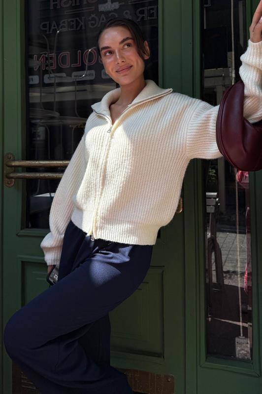 MDX Ekru Çift Fermuarlı Kadın Triko Hırka Mg2532 - Monterey Park