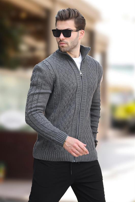 MDX Anthracite High Neck Zippered Knitted Cardigan 7271 - Homburg