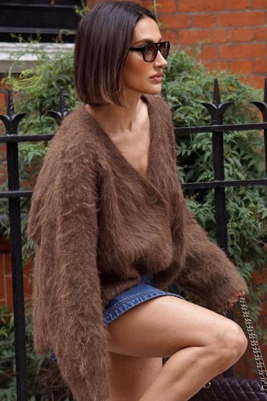 MDX Kahverengi Sakallı Düğmeli Kadın Hırka MG2570 - Bergisch Gladbach