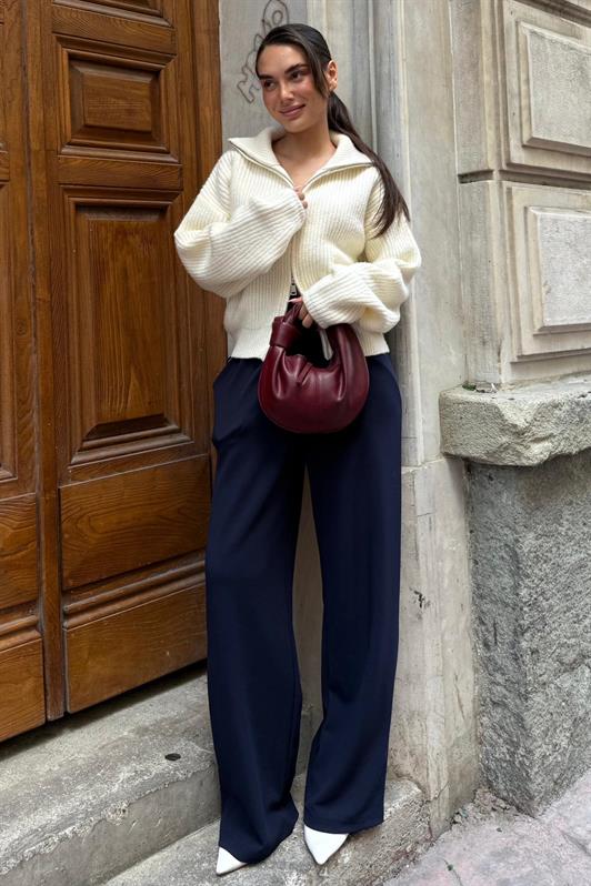 MDX Ekru Çift Fermuarlı Kadın Triko Hırka Mg2532 - Monterey Park