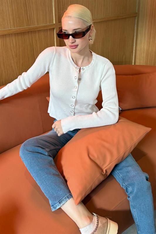 MDX Beyaz Çıt Kapamalı Triko Kadın Hırka MG2579 - Basingstoke