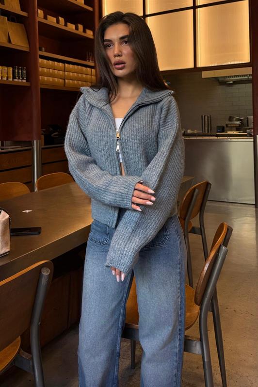 MDX İndigo Çift Fermuarlı Kadın Triko Hırka Mg2532 - Oyster Bay