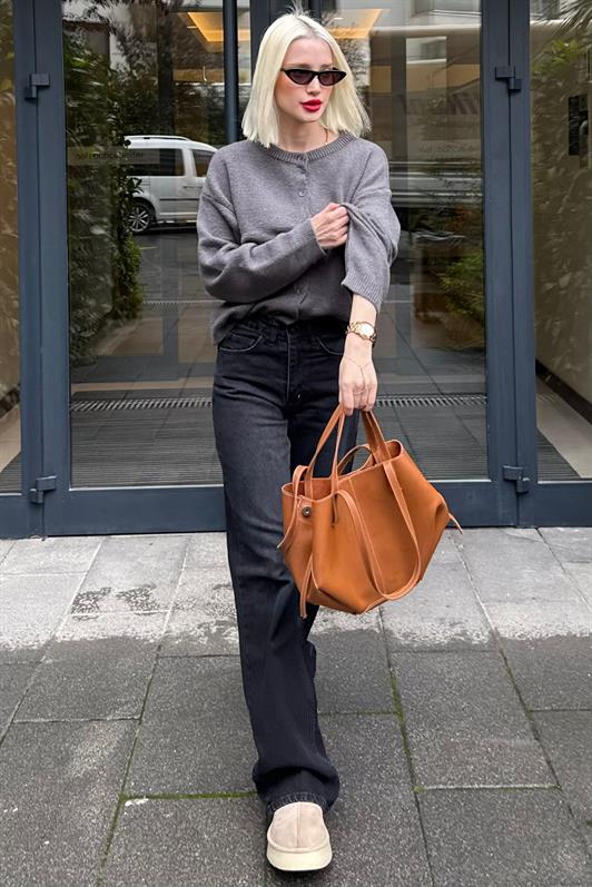 MDX Antrasit Rahat Kalıp Düğmeli Triko Kadın Hırka MG2552 - Ciudad Río Bravo