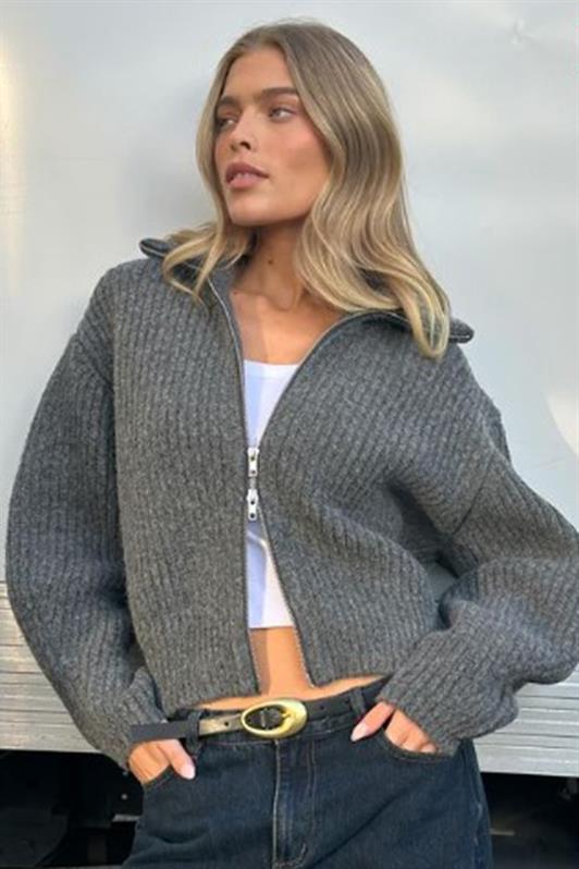 MDX Anthracite Double Zippered Knit Cardigan MG2256 - Galloway